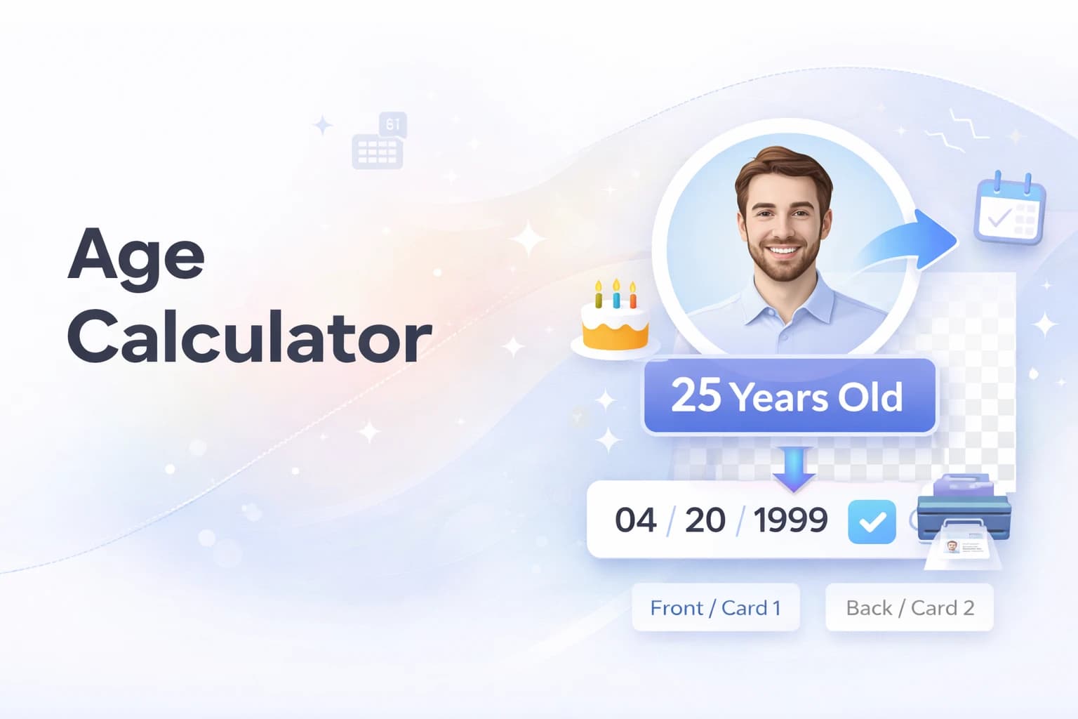 Age calculator illustration showing calendar and clock