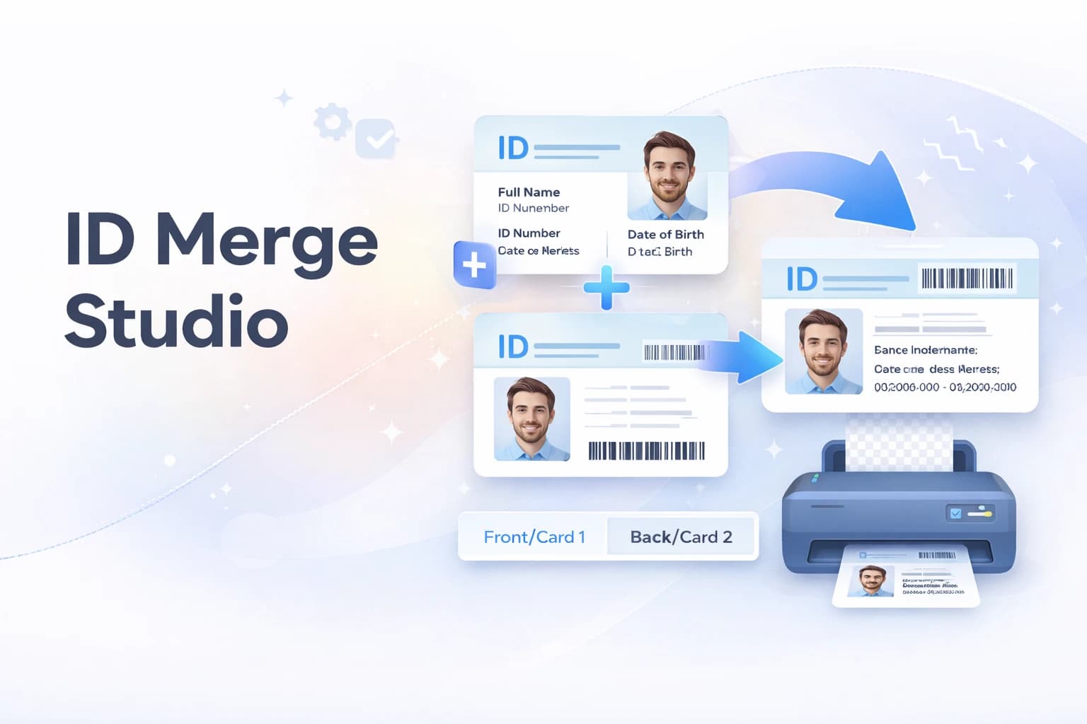 ID card merge and print alignment studio